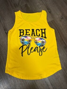 Source Unknown Yellow "Beach Please" Graphic Tank